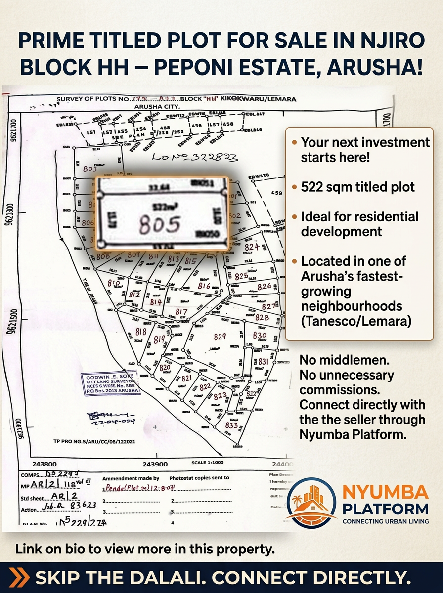 Prime Titled Plot for Sale – Njiro Block HH (Peponi Estate), Arusha