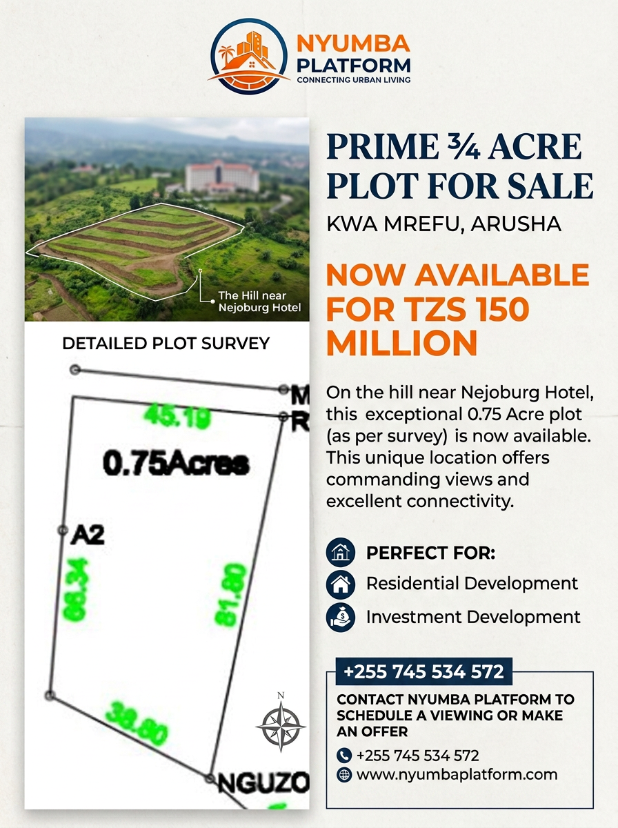 Prime ¾ Acre Plot for Sale – Kwa Mrefu, Arusha